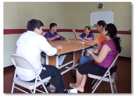 students at table